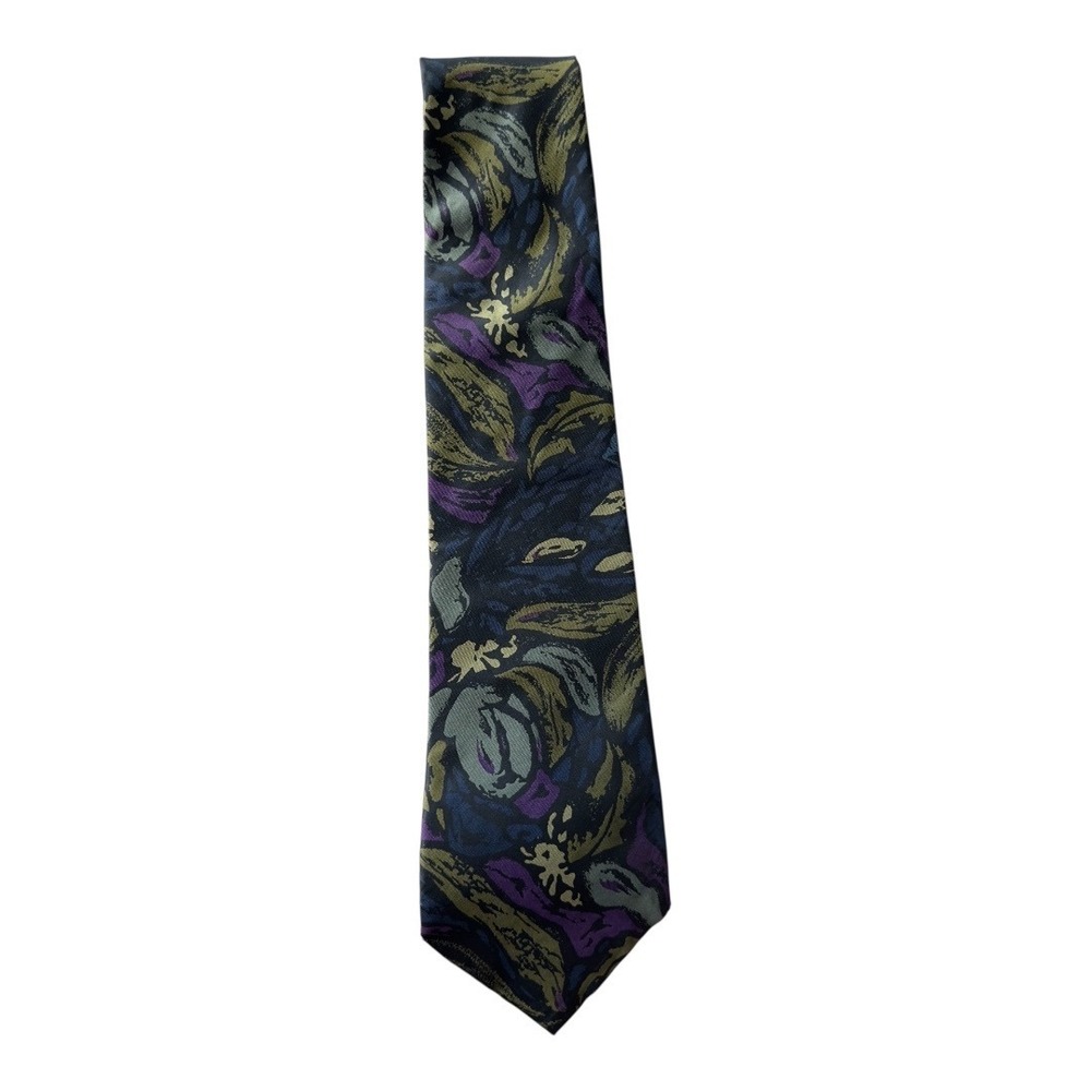 Fabriano Necktie Abstract Floral Design Silk Blend Purple Green‎ Blue Tie